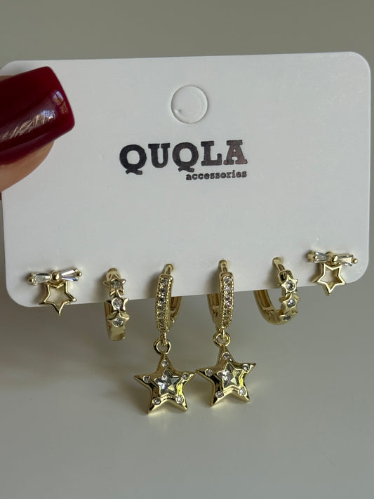 Gold Rengi Yıldız Sallantılı Set Küpe
