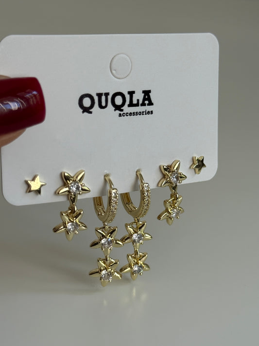 Gold Rengi Yıldız Sallantılı Set Küpe