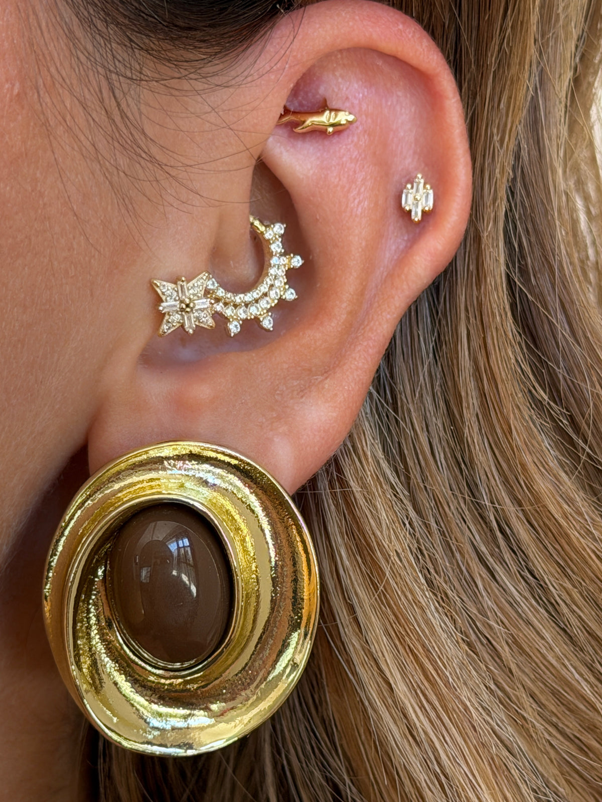 Gold Rengi Balık Figürlü 925 Ayar Gümüş Piercing