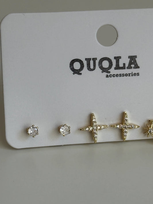 Gold Rengi Parıltı Model Set Küpe