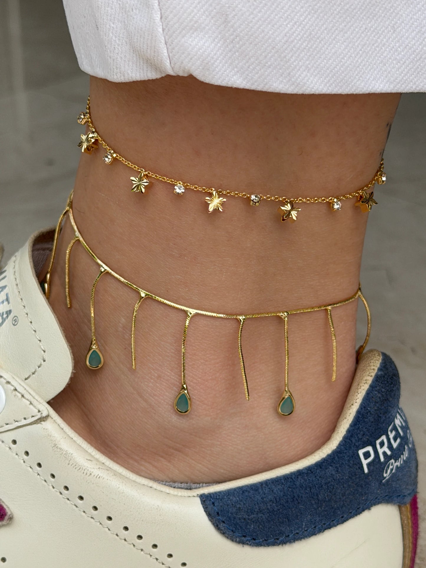 Gold Rengi Sıralı Yıldız Model Kadın Halhal