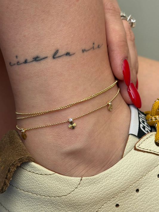 Gold Rengi Yonca Model Üç Sıra Kadın Halhal