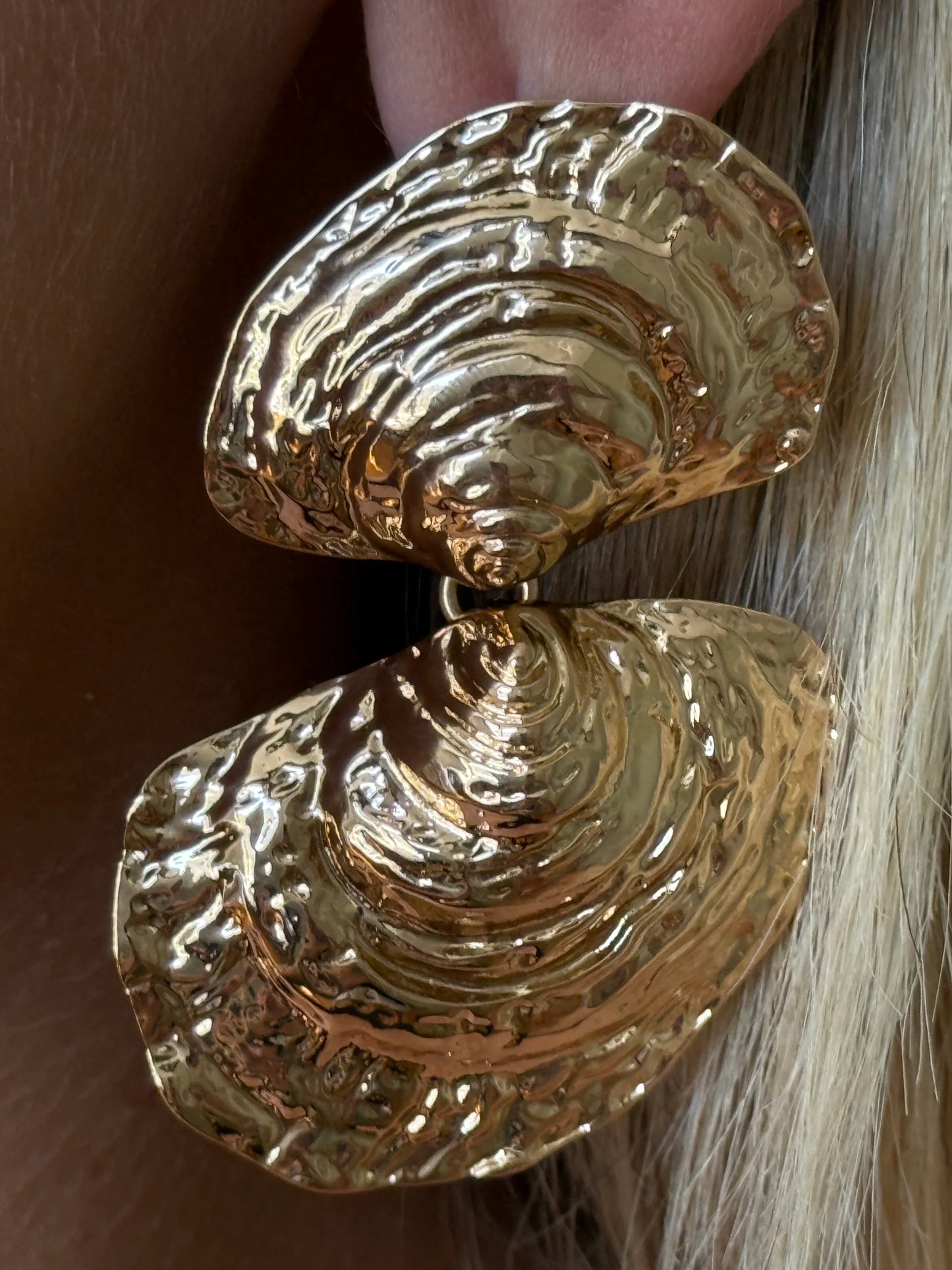 Gold Rengi İkili Midye Model Kadın Küpe