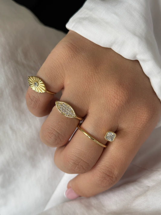 Gold Rengi Zirkon Taş Detaylı Oval Model Kadın Serçe Parmak Yüzük