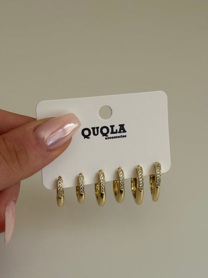 Gold Rengi Taşlı Set Küpe