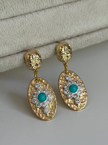Gold Rengi Mavi Taşlı Bohem Küpe
