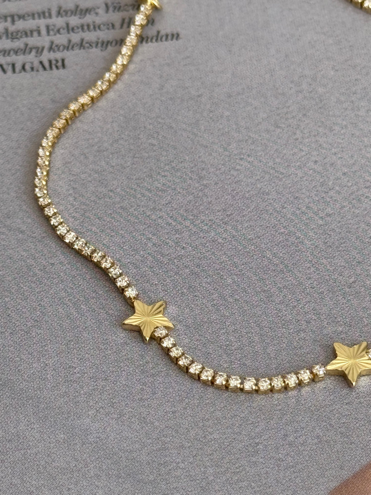 Gold Rengi Çizgili Yıldız Model Su Yolu Kadın Bileklik