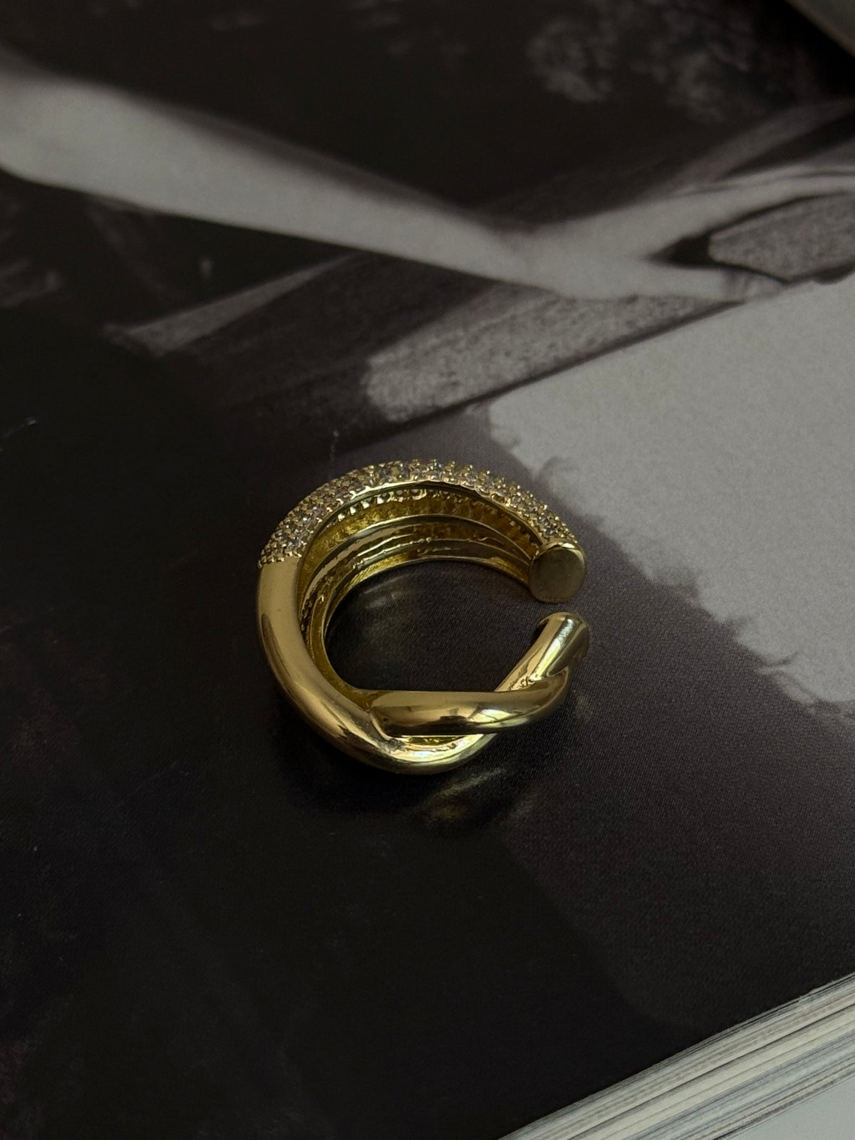 Gold Rengi Taşlı İki Sıra Kıkırdak Kadın Küpe