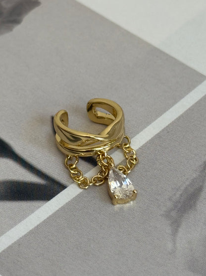 Gold Rengi Damla Taşlı Zincir Sallantılı Kadın Kıkırdak Küpe