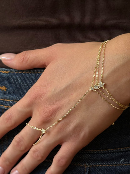 Gold Rengi Yıldız Detaylı Üç Sıra Zincir Model Kadın Şahmeran