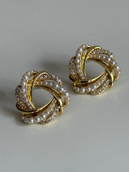 Gold Rengi Sarmal Model inci Detaylı Kadın Küpe