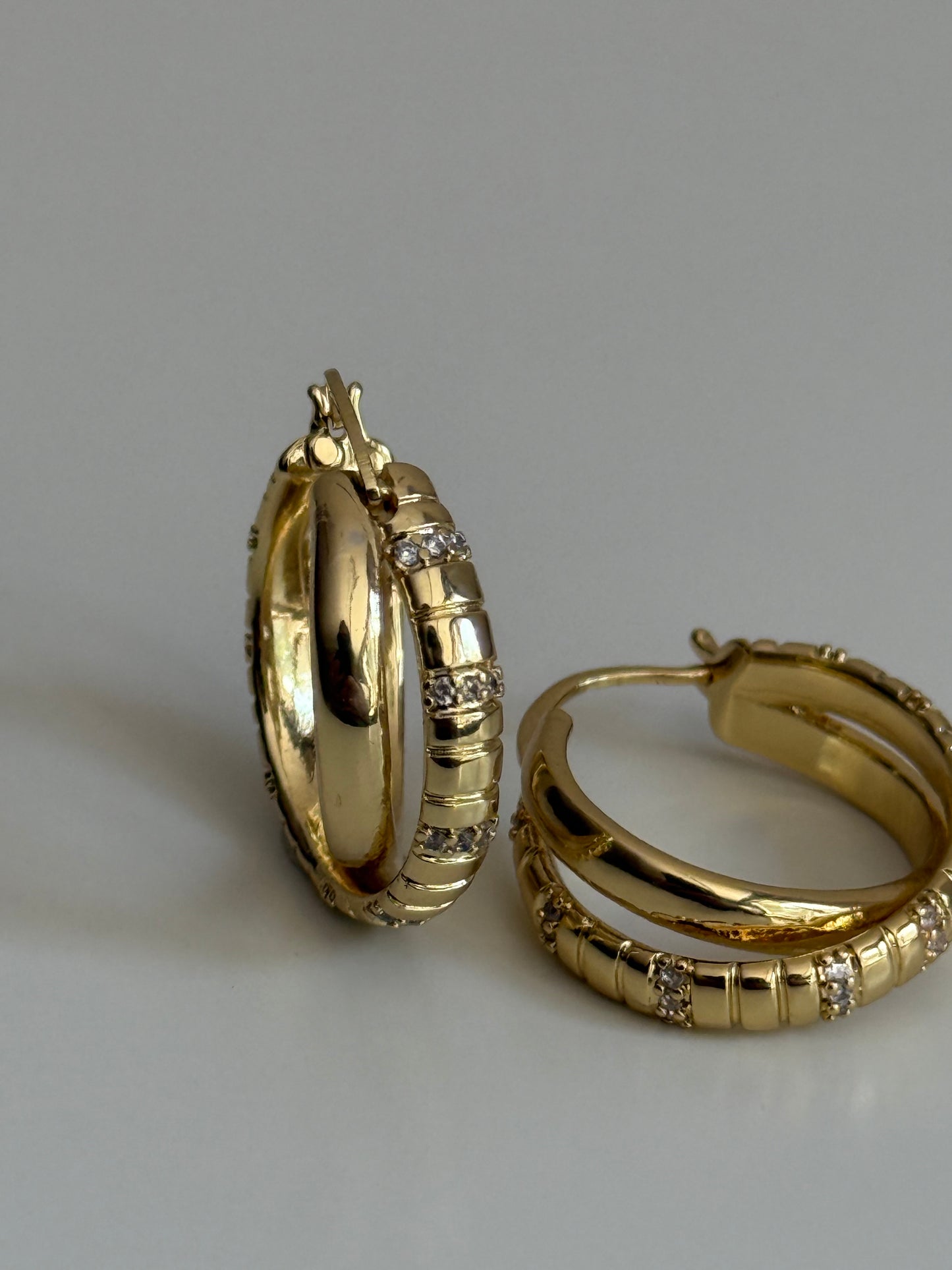 Gold Rengi İki Sıra Kadın Halka Küpe