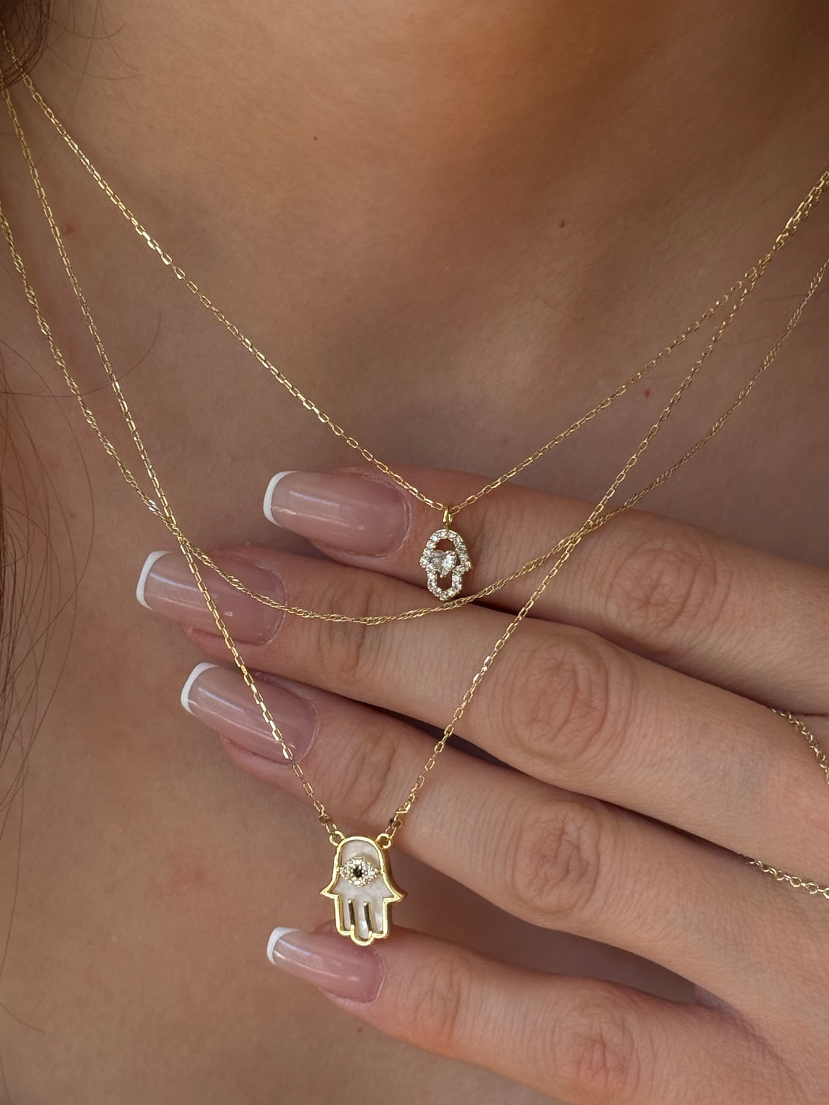 Gold Rengi Fatmanın Eli Model İki Sıra Kadın Kolye