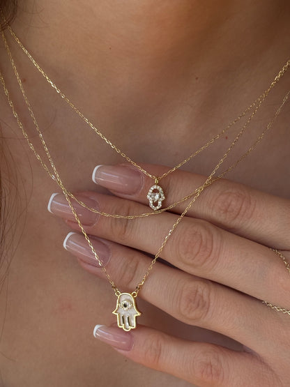 Gold Rengi Fatmanın Eli Model İki Sıra Kadın Kolye