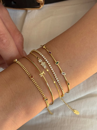 Gold Rengi Damla Model Renkli Taşlı Kadın Kelepçe Bileklik