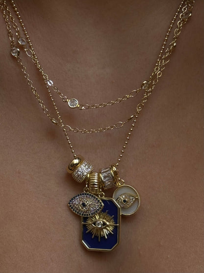 Gold Rengi Renkli Taşlı Charm Kadın Kolye