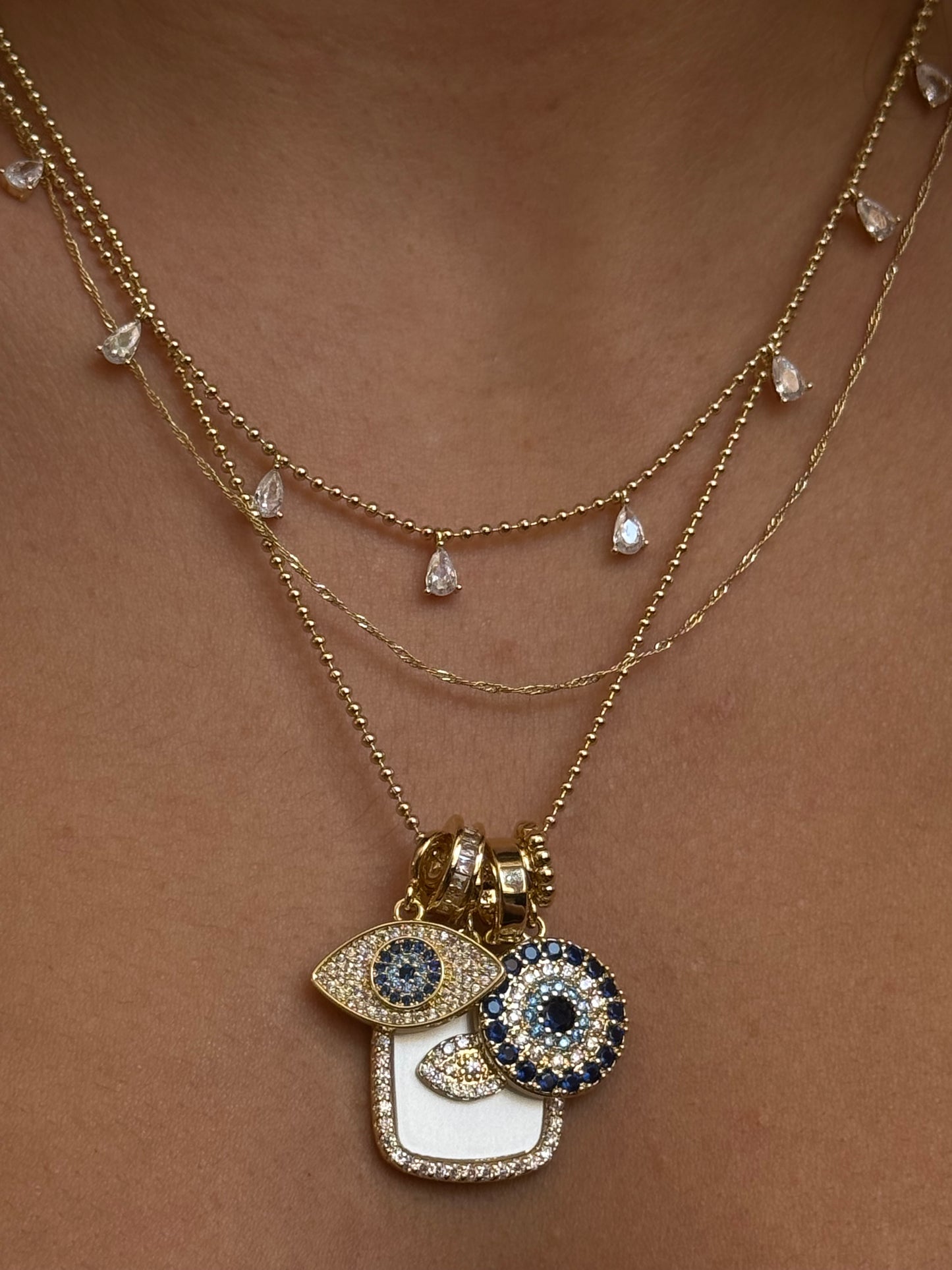 Gold Rengi Renkli Taşlı Charm Kadın Kolye