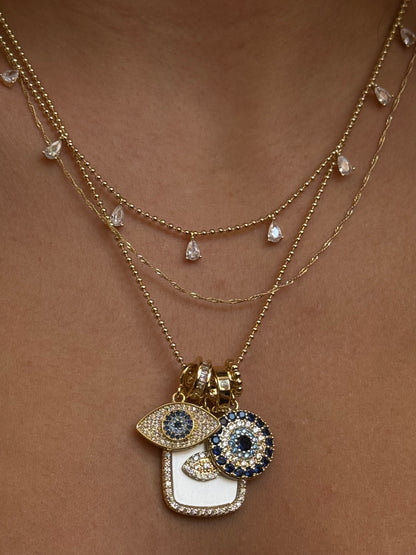 Gold Rengi Renkli Taşlı Charm Kadın Kolye