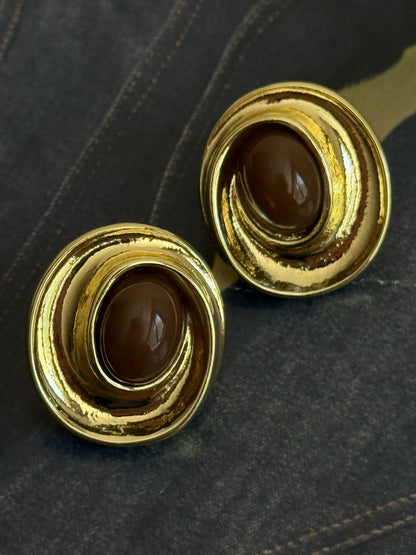 Gold Rengi Renkli Taşlı Oval Model Kadın Küpe
