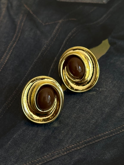 Gold Rengi Renkli Taşlı Oval Model Kadın Küpe