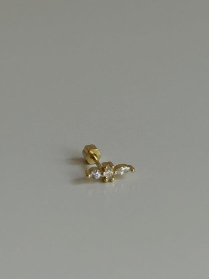 Gold Rengi Taşlı 925 Ayar Gümüş Piercing