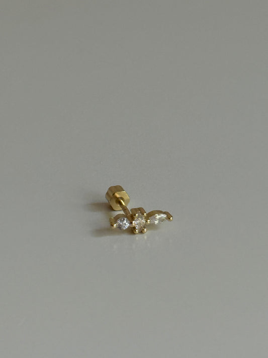 Gold Rengi Taşlı 925 Ayar Gümüş Piercing