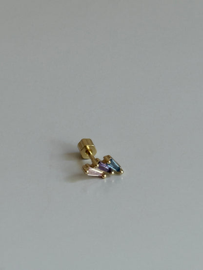Gold Rengi Renkli Taşlı 925 Ayar Gümüş Piercing