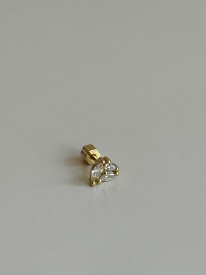 Gold Rengi Taşlı 925 Ayar Gümüş Piercing