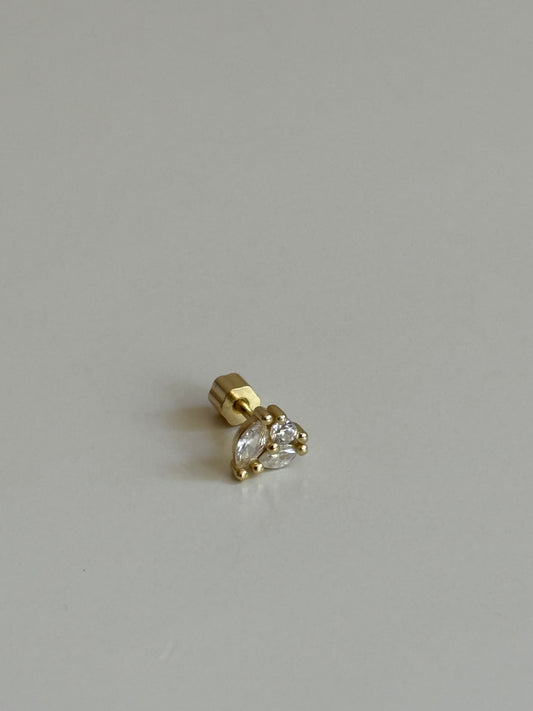 Gold Rengi Taşlı 925 Ayar Gümüş Piercing