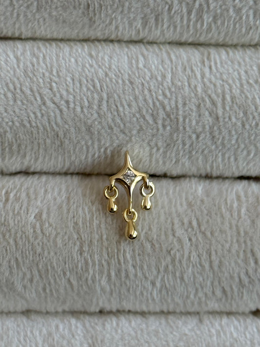 Gold Rengi Sallantılı 925 Ayar Gümüş Piercing