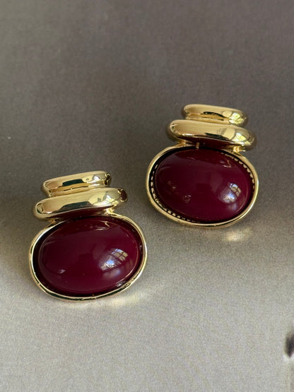 Gold Rengi Renkli Taşlı Oval Model Kadın Küpe