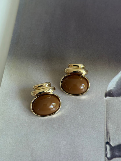 Gold Rengi Renkli Taşlı Oval Model Kadın Küpe