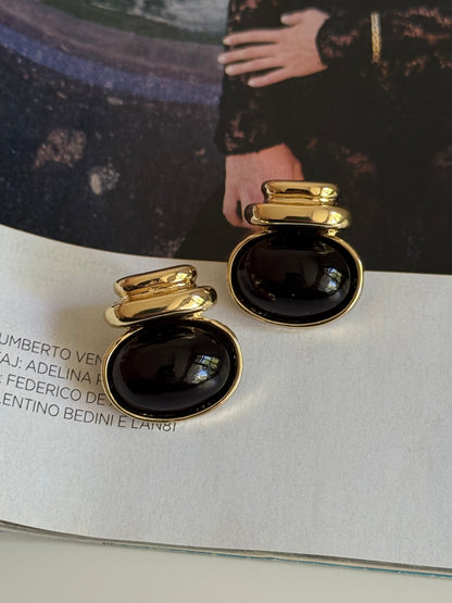 Gold Rengi Renkli Taşlı Oval Model Kadın Küpe