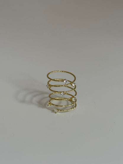 Gold Rengi Taşlı Kadın Spiral Yüzük