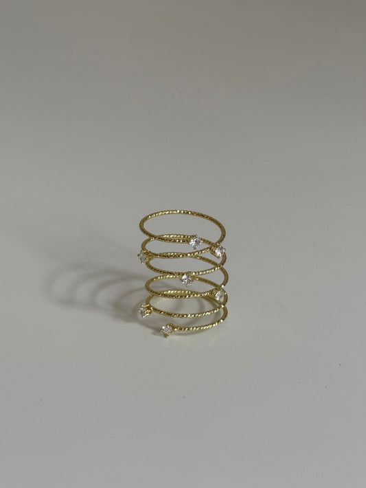 Gold Rengi Taşlı Kadın Spiral Yüzük