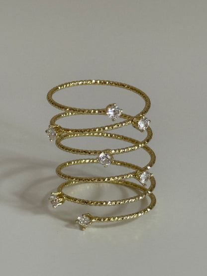 Gold Rengi Taşlı Kadın Spiral Yüzük