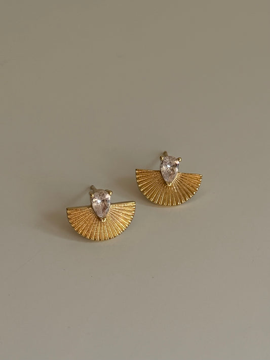 Gold Rengi Damla Taşlı Yelpaze Model Kadın Küpe