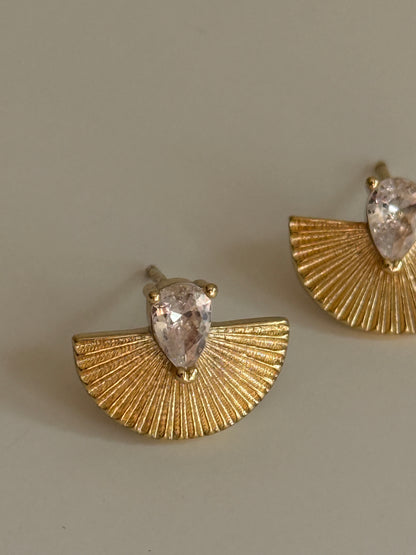 Gold Rengi Damla Taşlı Yelpaze Model Kadın Küpe