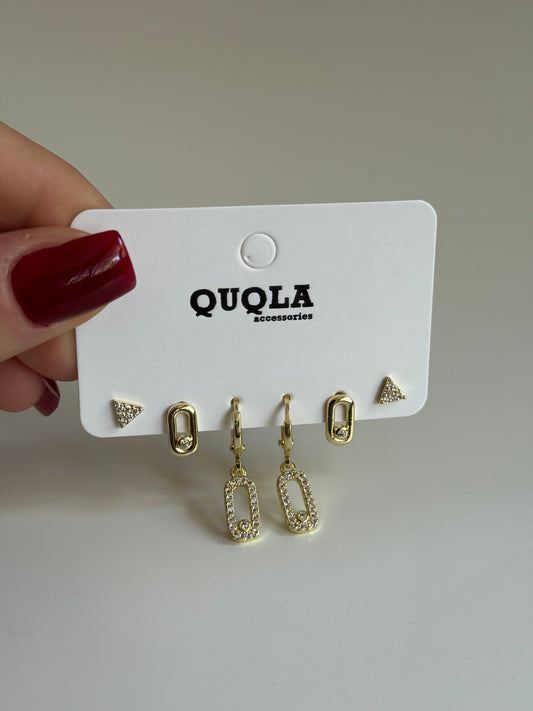 Gold Rengi Messi Sallantılı Set Küpe