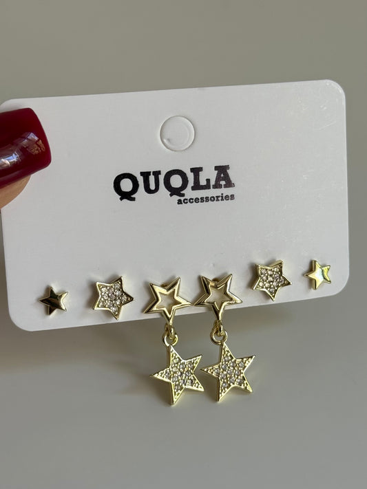 Gold Rengi Yıldız Sallantılı Set Küpe