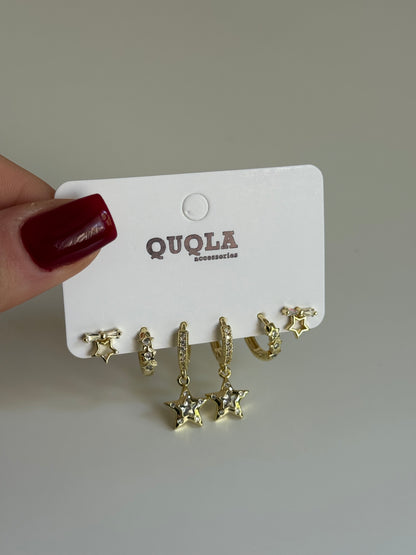 Gold Rengi Yıldız Sallantılı Set Küpe