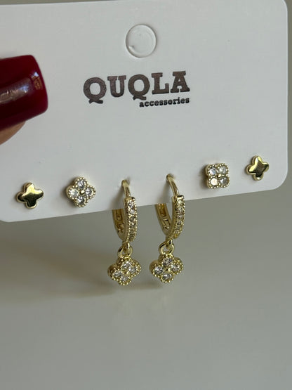 Gold Rengi Yonca Set Küpe