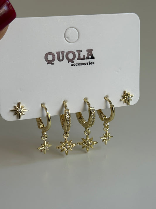 Gold Rengi Kutup Yıldızı Sallantılı Set Küpe