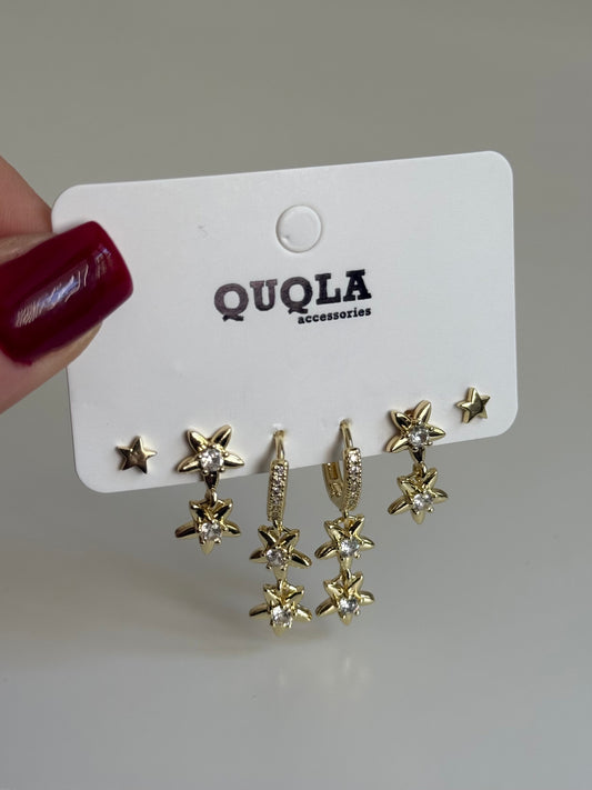 Gold Rengi Yıldız Sallantılı Set Küpe
