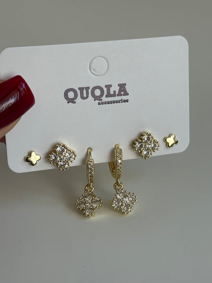 Gold Rengi Yonca Set Küpe