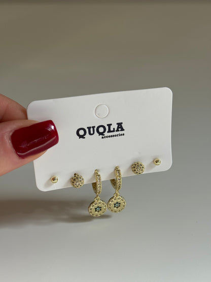 Gold Rengi Sallantılı Set Küpe
