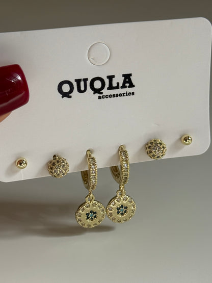 Gold Rengi Sallantılı Set Küpe