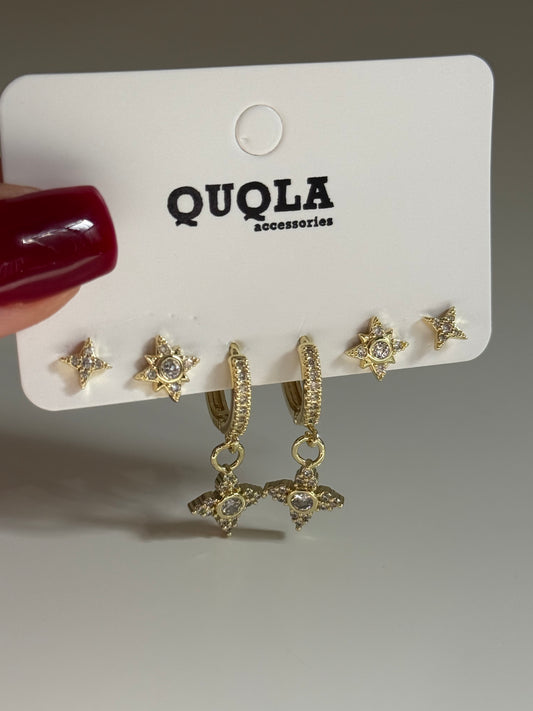 Gold Rengi Çiçek Model Sallantılı Set Küpe