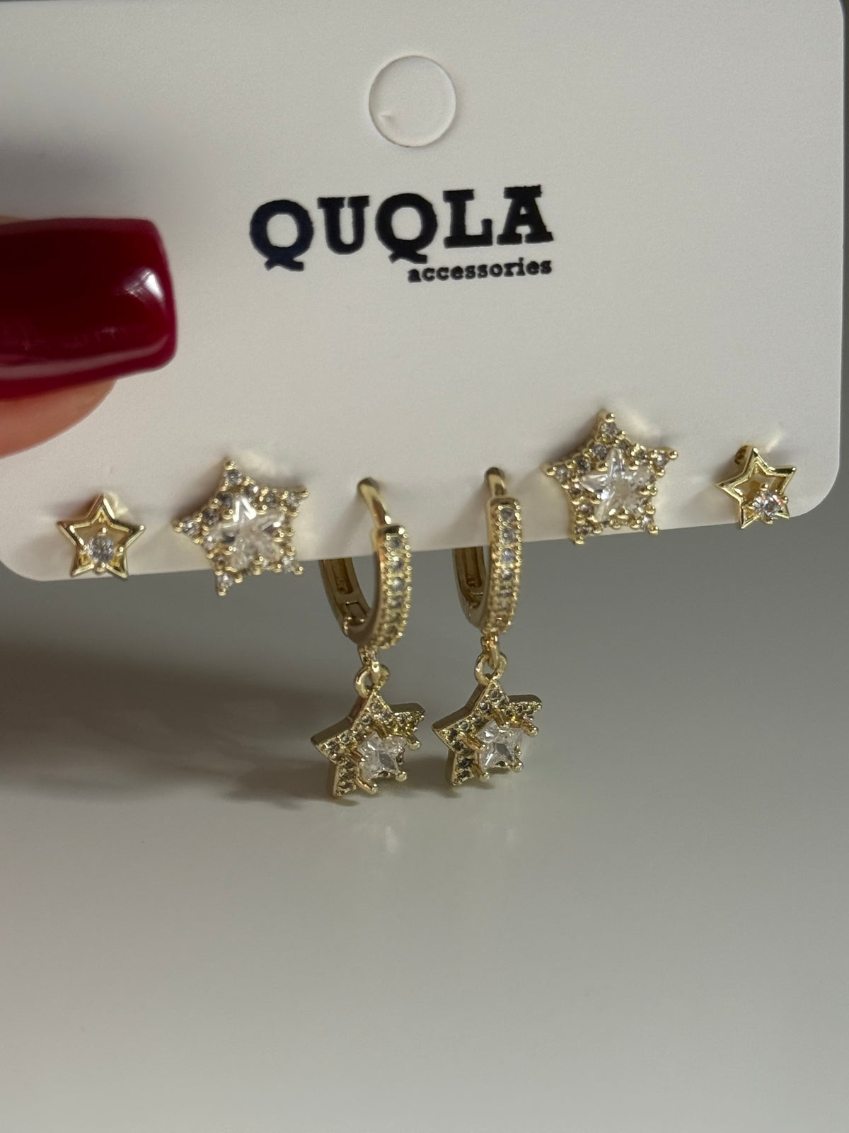 Gold Rengi Yıldız Sallantılı Set Küpe