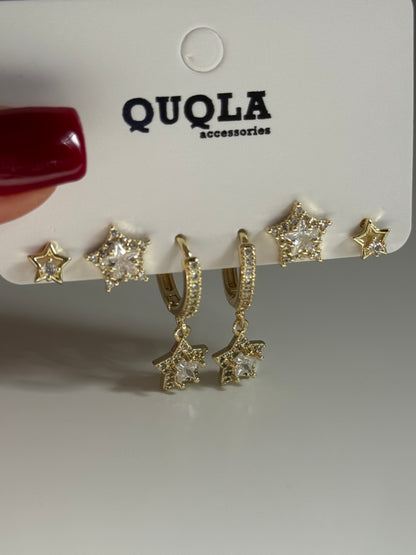 Gold Rengi Yıldız Sallantılı Set Küpe